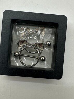 New NIB Body Candy Nipple Rings Jewelry Silver Rhinestones Bar and Hoop Pair